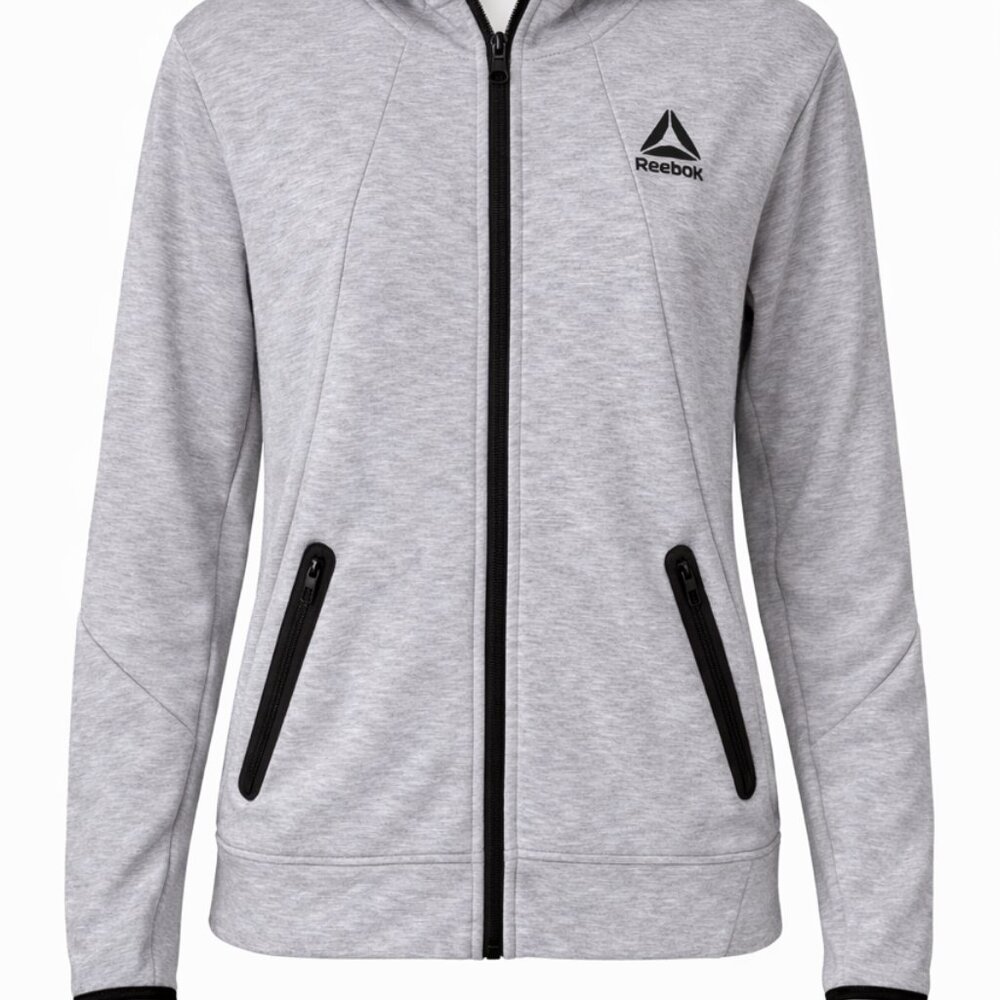 Men's Reebok Momentum Full Zip Tech Knit Hoodie-Grey Heather Size XL Large